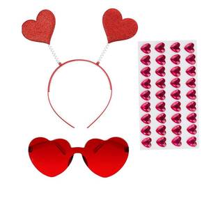 lot 16279 image: eyigylyo Valentines Day Heart Headband Sequin Boppers Head and Heart Shape Sunglasses Red Heart Face Sticke Heart Accessories for Party Props Holiday Wedding Birthday