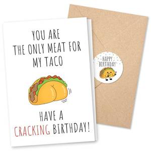 lot 16288 image: Funny Birthday Card For Men, Husband Gift Birthday Decorations for Him Boyfriend Partner, Humorous Bday Card with Envelope, Romantic Greeting Bday Gift, Anniversary Note, Taco Lover, Include Sticker 2 Pack