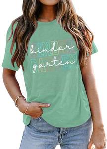lot 16301 image: Kindergarten Teacher Shirts Women Preschool Teacher T-Shirt Tiny Humans Tee Funny Teaching Tee Summer Short Sleeve Top Green