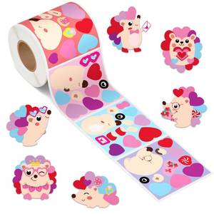 lot 16312 image: ANGOLIO 300 Valentines Heart Hedgehog Roll Stickers for Kids Scene Roll Make Your Own Hedgehog Stickers Heart Animals Self-Adhesive Stickers Valentines Day Decor School Rewards Exchange Gifts