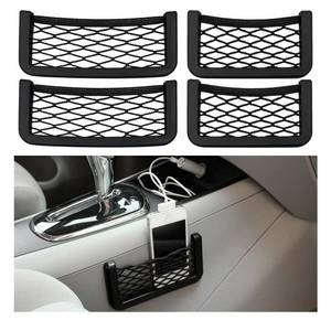 lot 16323 image: Dickno 4 PCS Car Pocket Phone Net, Universal Seat Side Storage Net Bag with Double Sided Tape, Automotive Frame Storage Net Pocket, Vehicle Interior Organizer for Phone Purse Bag