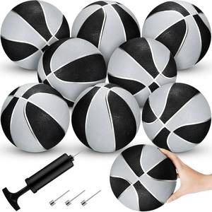 lot 19250 image: 8 Pack 7 Inch Mini Rubber Basketballs Set Small Basketball with Air Pump Mini Hoop Junior Size 3 Basketballs for Beginner Arcade Games Indoor Outdoor Pool Party Favors(Black and Silver)