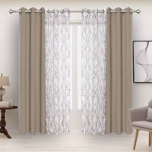 lot 19265 image: BONZER Mix and Match Curtains - 2 Pieces Branch Print Sheer Curtains and 2 Pieces Blackout Curtains for Bedroom Living Room Grommet Window Drapes, 37x84 InchPanel, Taupe, Set of 4 Panels