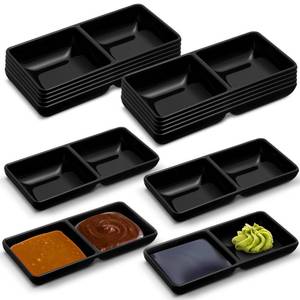 lot 19269 image: Gejoy 12 Pcs Dual Dipping Sauce Bowls Soy Sauce Dish Bowls Two Compartments Party Trays Divided Fondue Plates for Restaurant Kitchen Sushi Soy (Black)