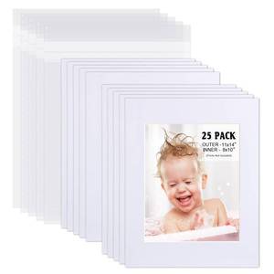lot 19287 image: Egofine Pack of 25 White Pre-Cut Mat Board 11x14 Picture Mat for 8x10 Photo with White Core Bevel Cut Mattes Sets. Includes 25 High Premier Acid Free Mats & 25 Backing Board & 25 Clear Bags