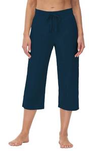 lot 20229 image: Cakulo Womens Capri Pants Wide Leg Yoga Capris Summer High Waisted Casual Lounge Cropped Pants with Pockets Navy S