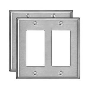 lot 20236 image: BESTTEN 2 Pack 2-Gang Decor Metal Wall Plate with Protective Film, Standard Size, Decorator Outlet Cover, Industrial Grade Stainless Steel, H4.53�� x W4.57��, Brushed Finish, Silver