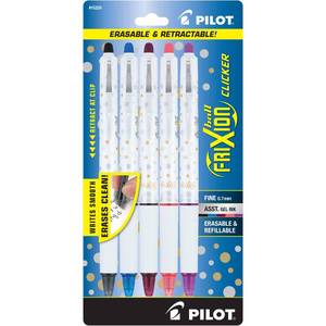 lot 20237 image: Pilot FriXion Clicker Erasable Design Collection Dots, Refillable & Retractable Gel Ink Pens, Fine Point (0.7mm), Assorted Ink, 5-Pack (15220)