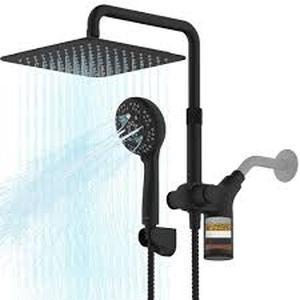 lot 19261 image: Ryamen Upgraded Dual Shower Heads Combo, 10 inch Filtered Shower Head with Handheld, 3-Way Rain Shower Head with Filters, 7 Settings Handheld Spray, High Pressure, Height Adjustable (Black)