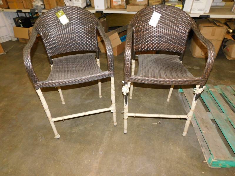 lot 1810 image: Destination Summer All Weather Wicker Bar Chairs Appear New