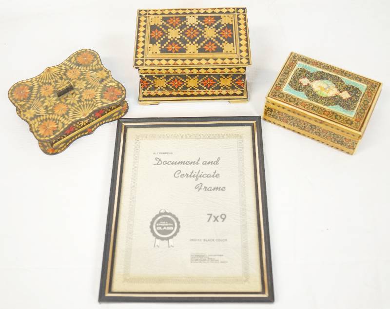 lot 3232 image: Lot of 3 Ornate Decorative Wooden Boxes - SO Beautiful Boxes and Photo Frames