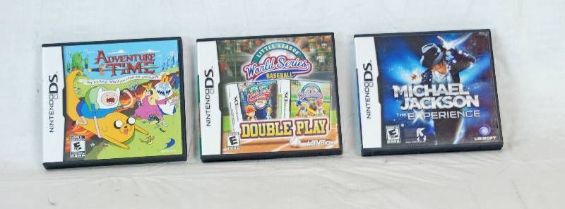 lot 3082 image: 3 Nintendo DS Games - Adventure Time, Double Play, and Michael Jackson - THE EXPERIENCE