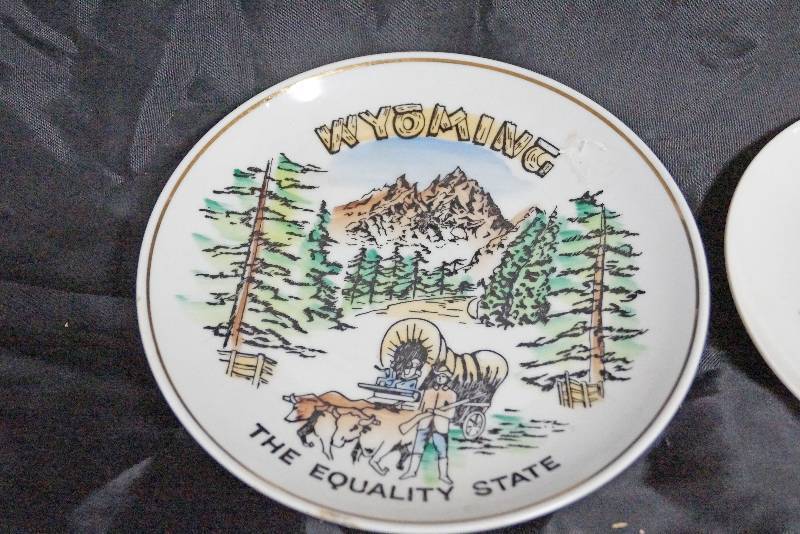 lot 9410 image: Lot of 2 Decorative Collectible Plates - Wyoming Souvenir - Cliff House San Francisco