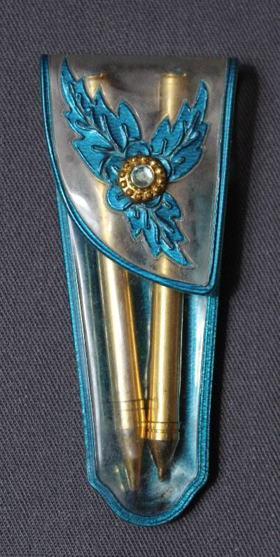 lot 4062 image: Miniature Pen & Pencil Purse Set w Plastic Holder Case