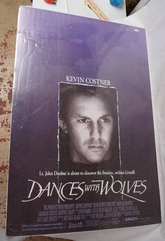 lot 9203 image: Actual Size MOVIE POSTER - Dances with Wolves - Kevin Costner - Sealed over poster board - some scuffs see pics