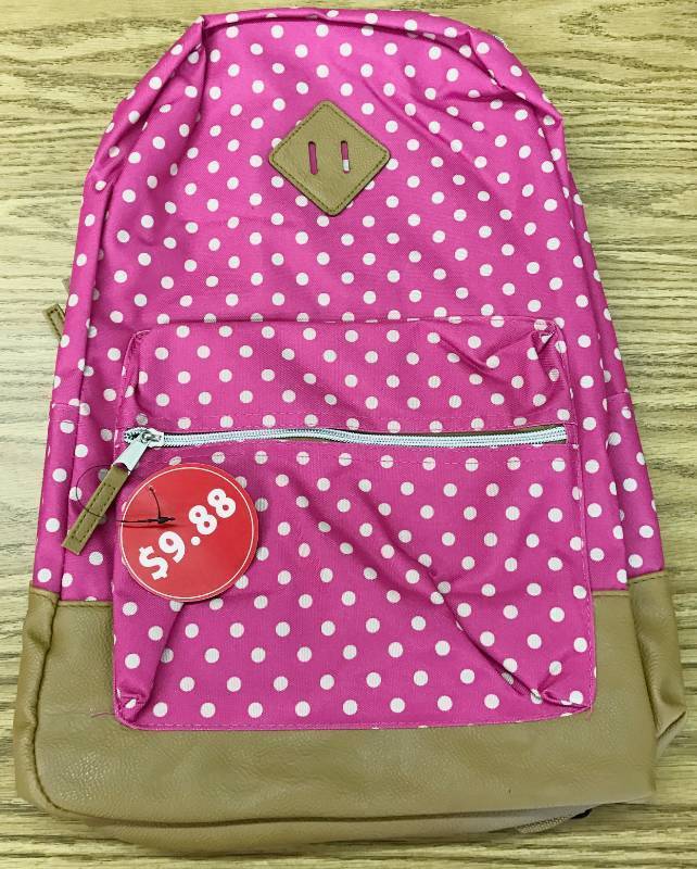 lot 3663 image: Back-Pack - pink with white polka dots - NEW