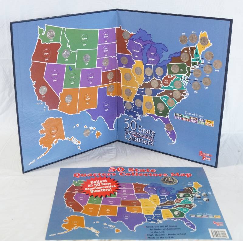 lot 1339 image: United States QUARTER COLLECTOR MAP - Includes Many Quarters - COOL