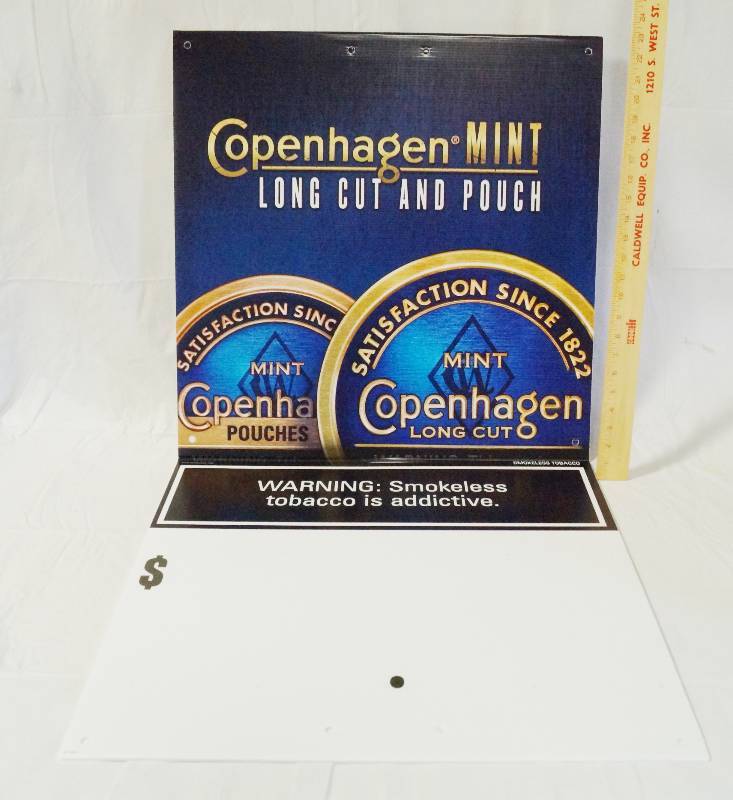 lot 1376 image: Copenhagen Mint Chewing Tobacco Poster on Corrugated Plastic Board - folds in half - NEW