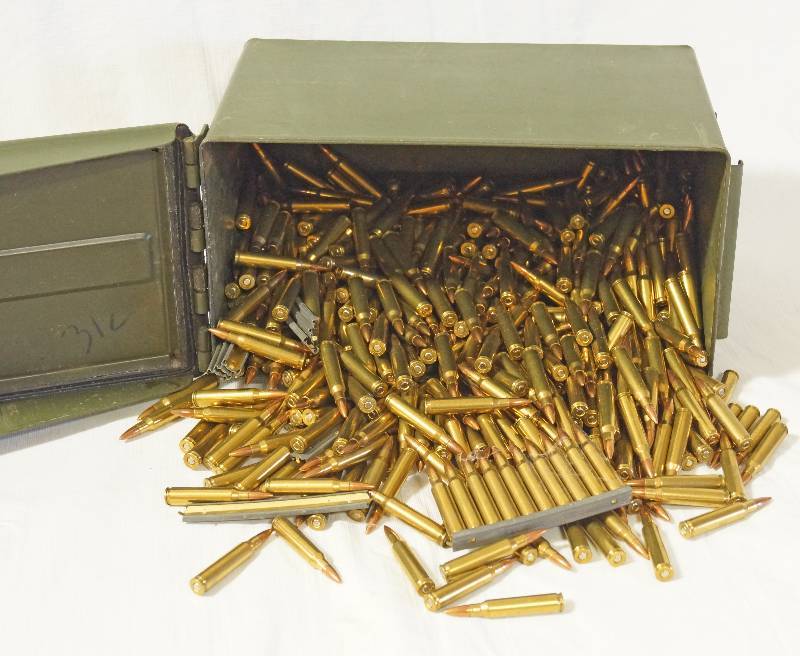 lot 1365 image: Metal Ammo Box Full of Ammo. .223 - See Pics