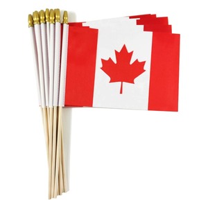 lot 1198047 image: x2 QQSD Canada Small Flag Canadian Stick Mini Hand Held Flags - Solid Wooden Pole with Spear Top, 12 Pack - Retail $8