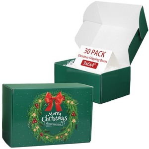 lot 1198051 image: 9x6x4 Inches Christmas Shipping Boxes, 30 Pack Christmas Gift Packaging Boxes, Recyclable Corrugated Cardboard Mailing Boxes for Small Business - Retail $20
