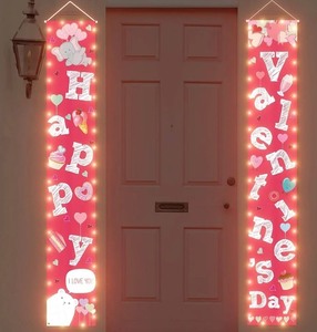 lot 1198053 image: 90shine 2PCS Valentines Day Decorations Lighted Banners - Valentine Door Porch Signs Heart Love Hangings Wall Decor Party Supplies(Not Batteries Included) - Retail $15