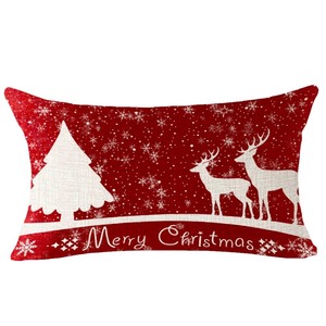 lot 1198057 image: FELENIW Merry Christmas Snowflake Happy Winter Red Background Lumbar Decorative Throw Pillow Cover Cushion Case Cotton Linen for Bed Sofa Holiday Outdoor 12x20inches - Retail $10