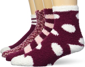 lot 1198058 image: Amazon Essentials Unisex Kids Fuzzy Cozy Socks, 4 Pairs, Red Multi, One Size - Retail $77