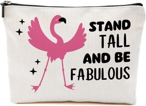 lot 1198092 image: Flamingo Makeup Bag - Animal Lover Gift for Women, Sister - Summer Cosmetic Toiletry Bag - Inspirational Themed Graduation Birthday Present - Retail $8