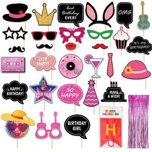 lot 1198093 image: 35 Pc Party Photo Booth Props for Girls,Taylrswtie Music Themed Party Props for Fans,Birthday Party Favors Supplies Set with Cute Designs for Women,Music Fans Lyrics Props Wedding Anniversary - Retail $9