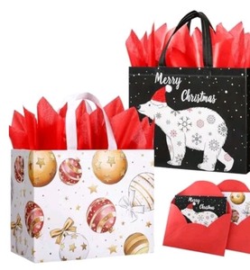 lot 1198097 image: STYPOP 13 Christmas Gift Bags with Tissue Paper,2 Large Holiday Gift Bags,Reusable Non-woven Xmas Gift Bag with Handles - Retail $13