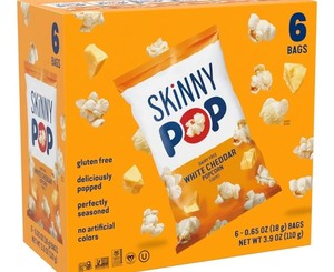 lot 1198132 image: SkinnyPop Popcorn, White Cheddar, Whole Grain, Dairy-Free Snack, 0.65oz Bags (6ct) Best By 07032025 - Retail $8