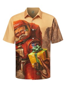 lot 1198133 image: Hardaddy Mens Christmas Shirt Button Down Short Sleeve Funny Printed Hawaiian Aloha Santa Shirt Khaki XXL - Retail $12
