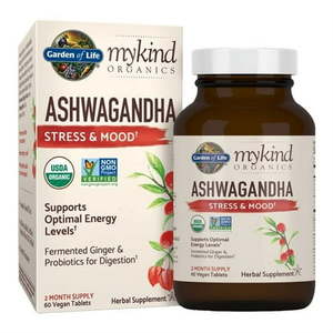 lot 1198134 image: MyKind Organics  Ashwagandha  Stress & Mood  60 Vegan Tablets  Garden of Life Best By 032026 - Retail $19