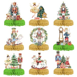 lot 1198156 image: 9 Pcs Nutcracker Christmas Decor Party Supplies Honeycomb Centerpieces of Table Desk Office Decoration Birthday Christmas Baby Shower Decorations - Retail $10
