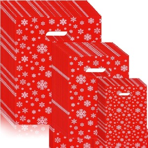 lot 1198164 image: Sadnyy 200 Pieces winter Snowflakes Merchandise Bags Bulk 3 Sizes Plastic Shopping Gift Bags with Handle Retail Bags for Business Gift Supplies(White Background) BLUE AND WHITE NOT RED - Retail $12
