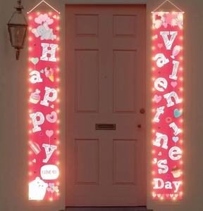 lot 1198179 image: 90shine 2PCS Valentines Day Decorations Lighted Banners - Valentine Door Porch Signs Heart Love Hangings Wall Decor Party Supplies(Not Batteries Included) - Retail $24