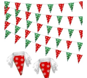 lot 1198180 image: 100 Feet Red Green Christmas Pennant Banner Flags String Triangle Bunting Garland with White Snowflakes for Christmas Tree Indoor Outdoor Shops Hanging Decoration,60 Pcs - Retail $10