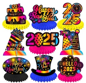 lot 1198193 image: 2025 New Year Honeycomb Centerpieces 12pcs Happy New Year Theme Table Toppers Colorful 2025 New Year Eve Party Supplies for Hello 2025 Happy New Year Party Table Decorations - Retail $9