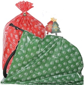 lot 1198194 image: Extra Large Christmas Gift Bags, Set of 2 71X59 Jumbo Bike Gift Bags for Oversized Giant Huge Xmas Presents, Desk Table Furniture Plastic Storage Bag, BicycleBaby ShowerHoliday Gift Wrapping Bags - Retail $15