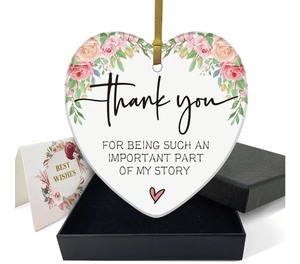 lot 1198197 image: REWIDPARTY Appreciation Gifts for Friend Teacher Parents Thank You Gifts for Being Such an Important Part of My Story Ornament Keepsake 3 Heart Ceramic Ornament with Gold Ribbon & Gift Box - Retail $9