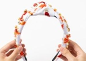 lot 1198214 image: PANTIDE Thanksgiving Fall Jeweled Knotted Headband - Rhinestone Crystal Embellished Headband Wide Top Knot Fashion Hairband Hair Accessories Autumn Birthday Gift for Women Girls (Maple Leaf Printed) - Retail $13