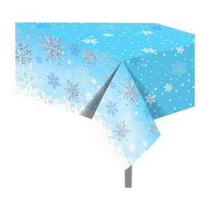 lot 1198219 image: x2 CC HOME 1 Pack Christmas Blue Snowflakes Plastic Tablecloth 54 x 87 Inch Long Rectangular Winter Wonderland Table Cover for Buffet, Birthday Party Dinner, Picnic or Tablecloth for Kitchen Event Use - Retail $10