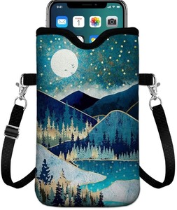 lot 1198236 image: Universal Phone Sleeve Pouch with Crossbody Strap 7.6 X 4.3 Inches Shockproof Water Resistant Mobile Protection Bag-Mountain Green Neoprene Phone Pouch Bag - Retail $18