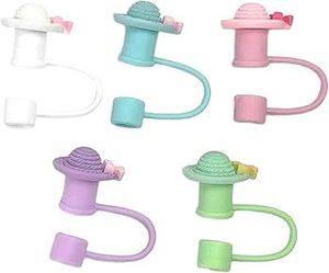 lot 1198238 image: cdsnxore Food Grade Silicone Straw Covers Cap Compatible with Stanley Cup 30 40 oz, Cute Funny Tumbler Straw Topper Accessories for Man & Woman Gift (Colored sunshade hat), CXF01 - Retail $6