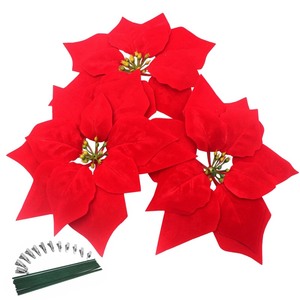 lot 1198247 image: M2cbridge Artificial Christmas Flowers Red Velvet Poinsettia Floral Picks for Christmas Wreath Tree Ornaments(12pcs Velvet) - Retail $16