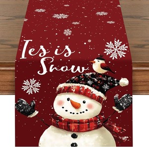 lot 1198252 image: Snowman Snowflakes Christmas Table Runner, Seasonal Winter Xmas Holiday Kitchen Dining Table Decoration for Indoor Outdoor Home Party 13x72 Inch - Retail $10