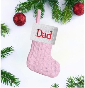 lot 1198256 image: Mini Pink Knit Stocking,8.5 Inches Initial Monogram Embroidered Christmas Stocking,Family Fireplace Hanging Ornament Xmas Holiday Decor Gift-Dad - Retail $7