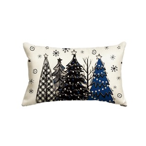 lot 1198258 image: AVOIN colorlife Watercolor Blue and Black Christmas Trees Snowflake Throw Pillow Cover, 12 x 20 Inch Seasonal Winter Holiday Cushion Case Decoration for Sofa Couch - Retail $8