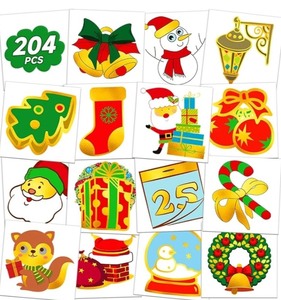 lot 1198265 image: x2 EMOME 204 PCS Christmas Temporary Tattoos Individually Wrapped, Metallic Glitter Tattoos for Kids Stocking Stuffers, Christmas Party Favors Bulk Tattoo Stickers Prizes for Boys and Girls - Retail $8